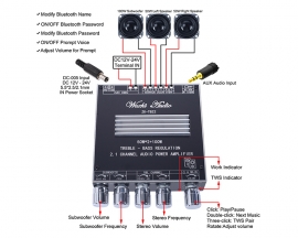 TWS Bluetooth-Compatiable Amplifier Module, 50Wx2+100W 2.1 Channel Audio Power Amplifier, DC 12V-24V Stereo Treble Bass Subwoofer Amp